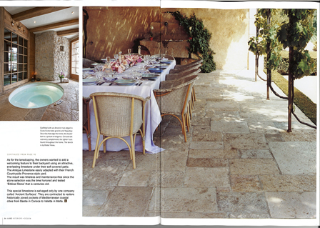Antique thick Limestone slabs milled at 3" in thickness used as pool coping and Jacuzzi spa edges, salvaged from the bottom of farm house foundations